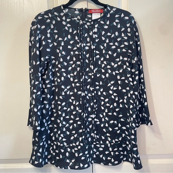 MaxMara long sleeve tunic ruffled pin tuck geometric print size 2 - Picture 12 of 14